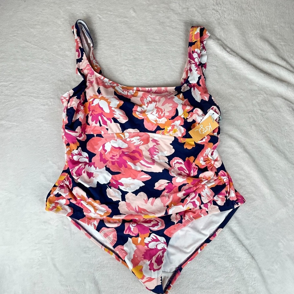 Kona Sol One Piece Swimsuit Womens 22 Floral Over the Shoulder Tummy Control